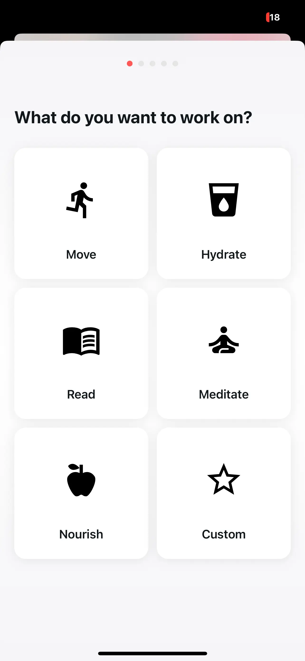 Goal creation screen showing 6 goal types