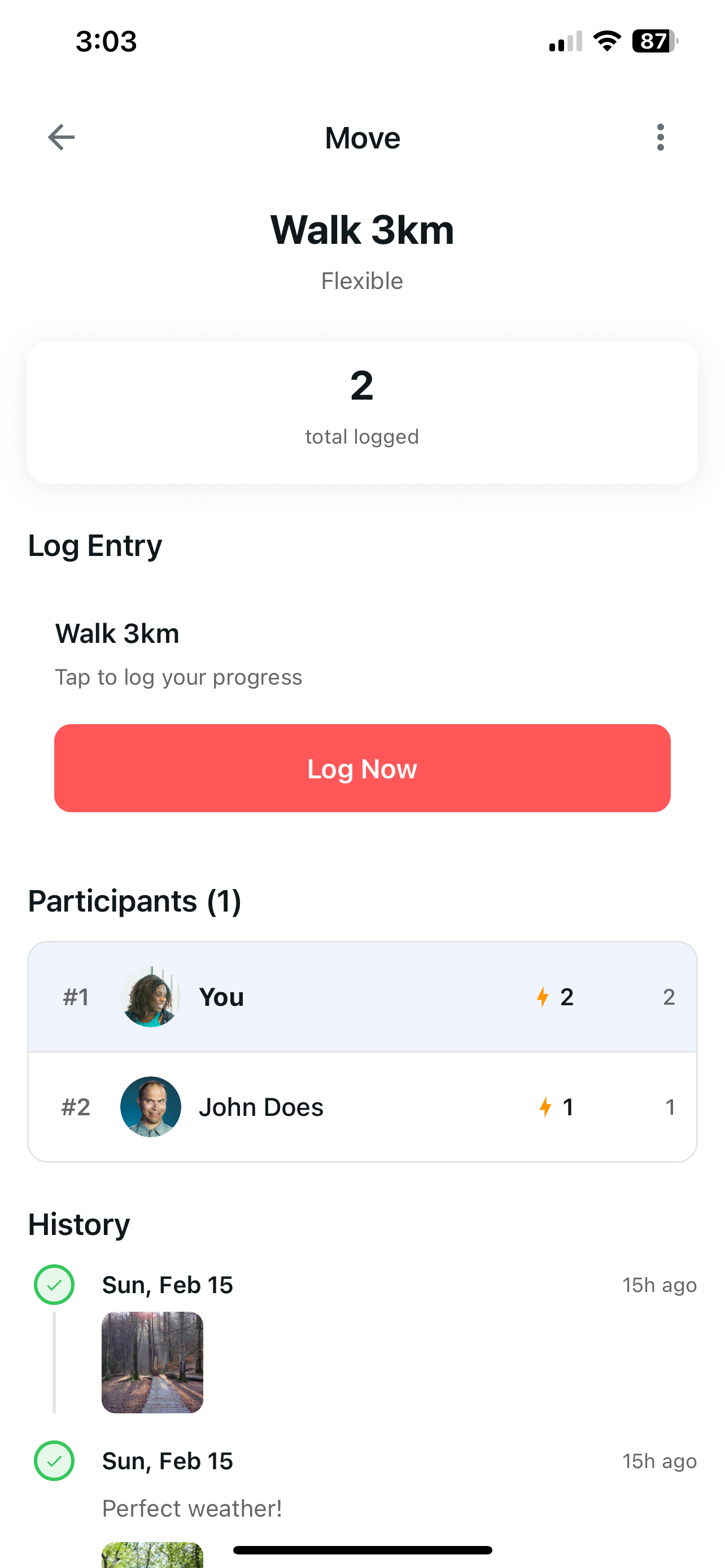 Pact detail with participant leaderboard and completion history