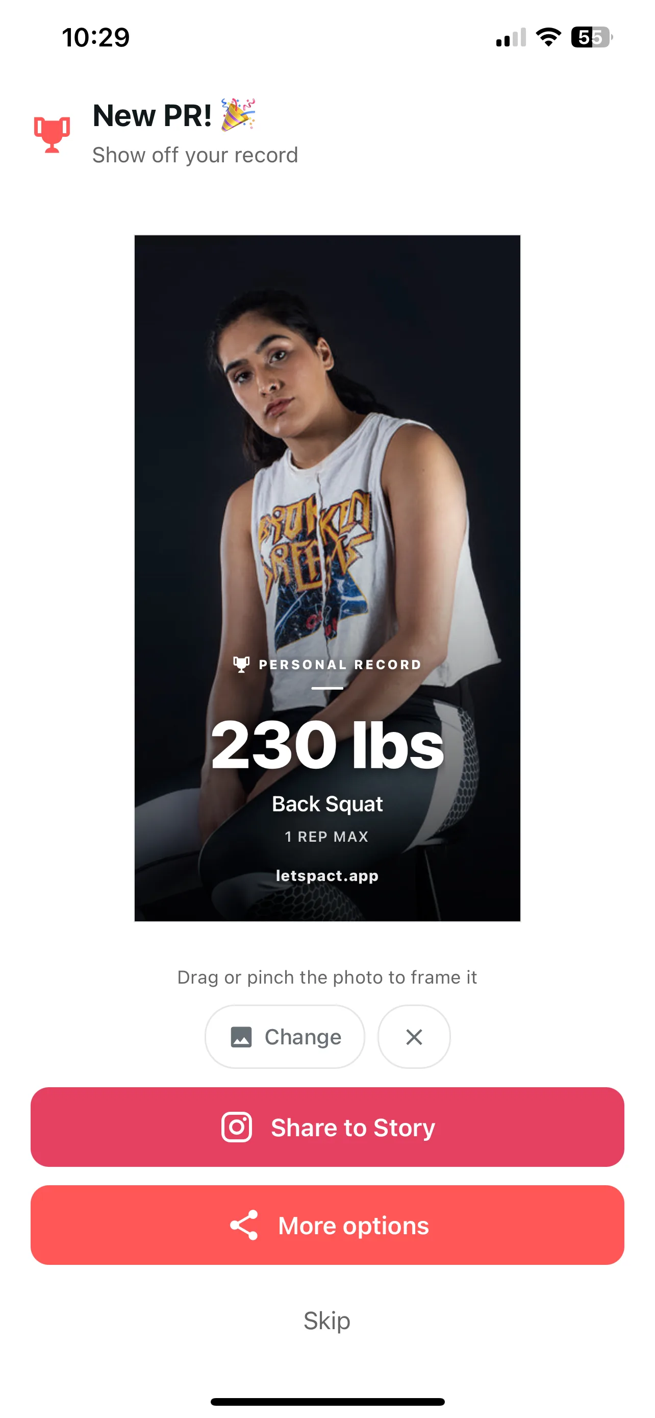 Personal record share card ready for Instagram Stories